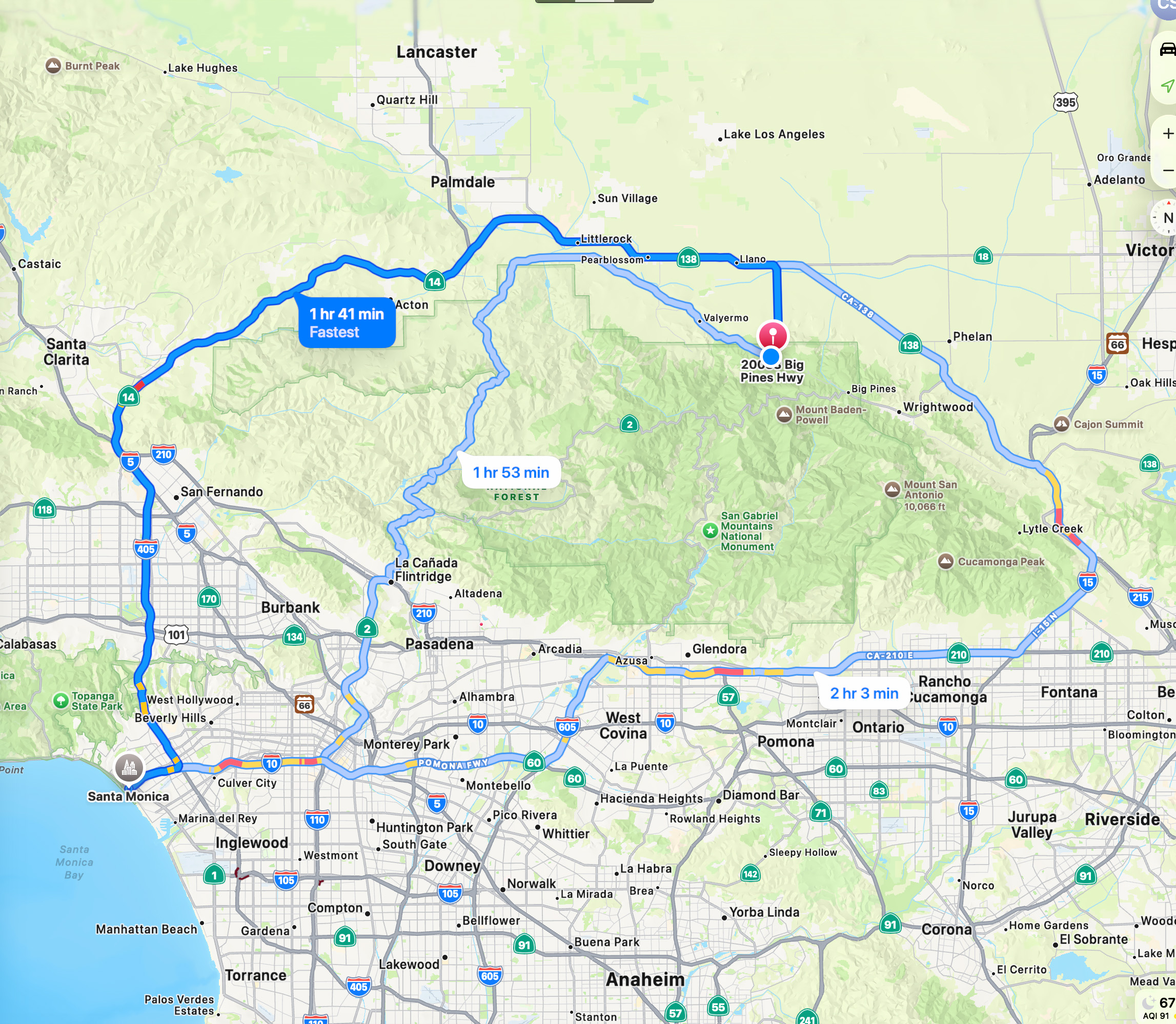 Route Map — San Gabriel Mountains
